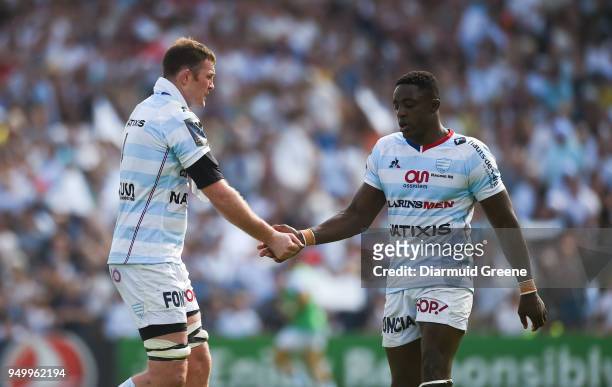 Bordeaux , France - 22 April 2018; Donnacha Ryan of Racing 92 with team-mate Yannick Nyanga during the European Rugby Champions Cup semi-final match...