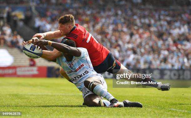 Bordeaux , France - 22 April 2018; Yannick Nyanga of Racing 92 in action against Jack ODonoghue of Munster during the European Rugby Champions Cup...