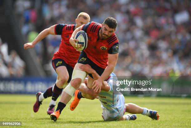 Bordeaux , France - 22 April 2018; Sam Arnold of Munster is tackled by Henry Chavancy of Racing 92 during the European Rugby Champions Cup semi-final...