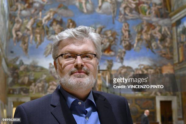 British compositor and director sir James MacMillian poses in the Sistine Chapel priorto his Stabat Mater concert performed by British Choir and live...