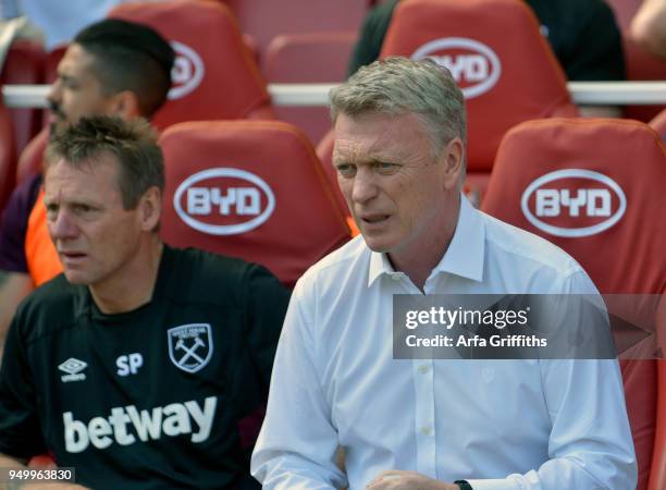 David Moyes of West Ham United with Stuart Pearce his assistant prior to the Premier League match between Arsenal and West Ham United at Emirates...