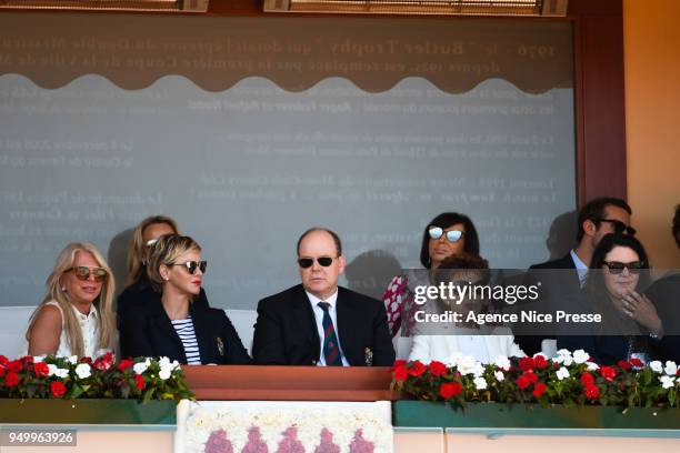 Princess Charlene, Prince Albert of Monaco and Elisabeth Anne de Massy president of Tennis federation of Monaco during the Monte Carlo Rolex Masters...