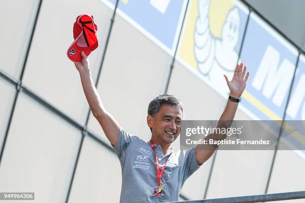 Masakazu Fujii, Team Manager of FCC TSR Honda celebrates during the 40th Anniversary of 24 Hours of Le Mans 2018, Motorcycle Endurance Race at...