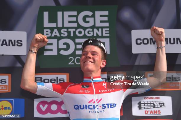 Podium / Bob Jungels of Luxembourg and Team Quick-Step Floors / Celebration / during the104th Liege-Bastogne-Liege 2018 a 258,5km race from Liege to...