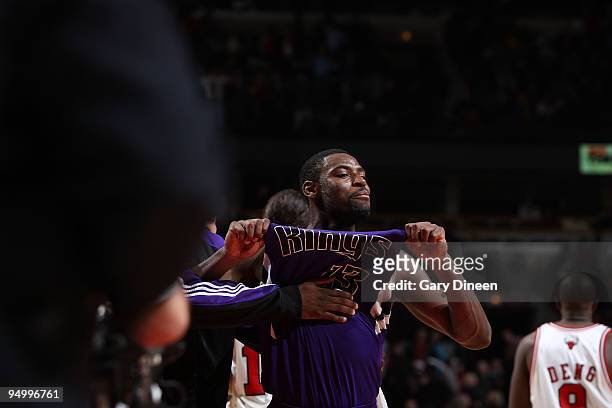 Tyreke Evans of the Sacramento Kings celebrates following his team's victory against the Chicago Bulls during the NBA game on December 21, 2009 at...