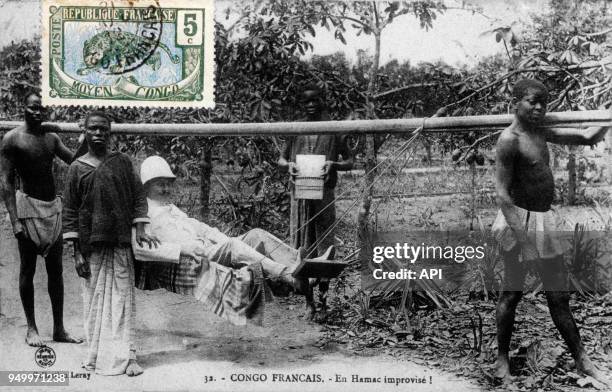 Hamac improvisé dans l'ancien Congo Français, Congo Brazaville.