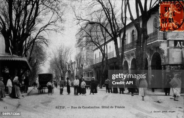 Hôtel de France, rue de Constantine en 1912 à Sétif, Algérie.