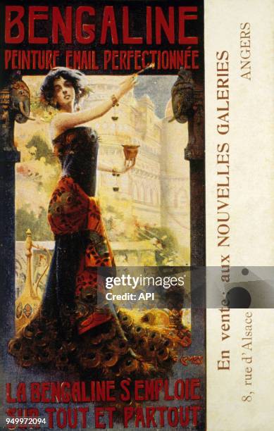 Publicité pour la peinture Bengaline, vendue aux Nouvelles Galeries à Angers, France.
