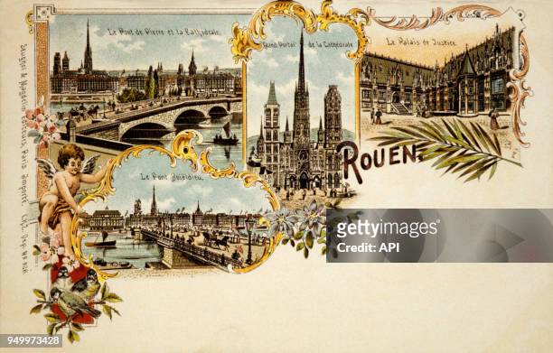Carte postale des monuments historiques à Rouen, France.