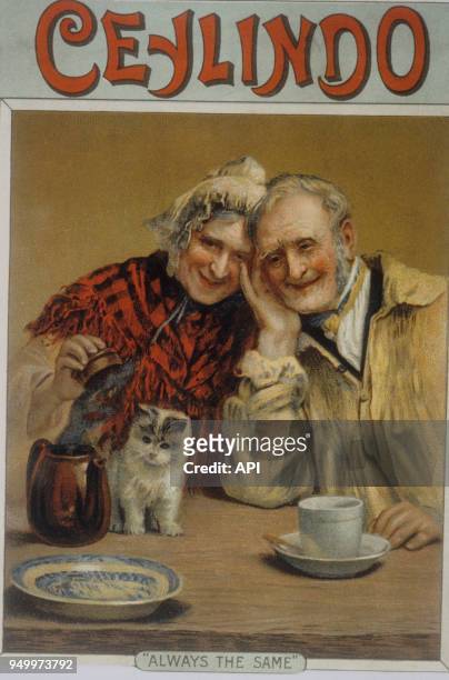 Affiche publicitaire pour le thé Ceylindo vers 1890, Royaume-Uni.