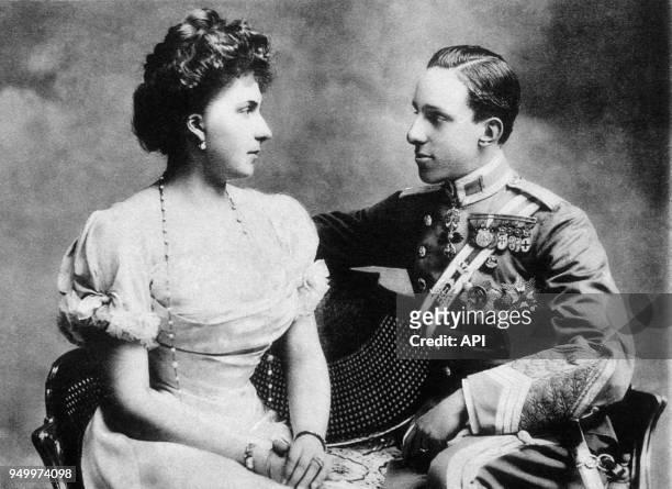 Les époux royaux d'Espagne Victoria Eugénia et Alfonso XIII, Madrid, Espagne.