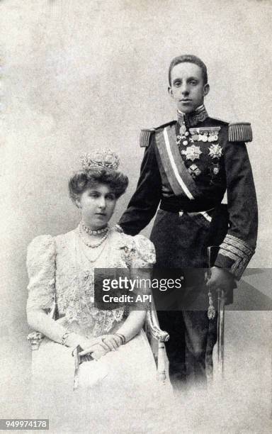 Les Roi et Reine d'Espagne Alfonso XIII et Victoria Eugénia, à Madrid, Espagne.