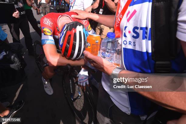 Arrival / Bob Jungels of Luxembourg and Team Quick-Step Floors / during the104th Liege-Bastogne-Liege 2018 a 258,5km race from Liege to Liege-Ans on...