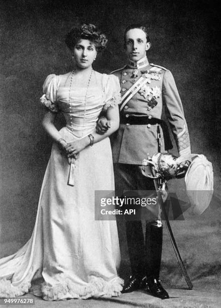 Portrrait d'Alfonso XIII et Victoria Eugénia, Roi et Reine d'Espagne, Espagne.