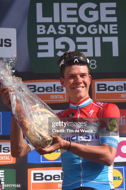 Podium / Bob Jungels of Luxembourg and Team Quick-Step Floors / Celebration / Trophy / Ham / during the104th Liege-Bastogne-Liege 2018 a 258,5km race...