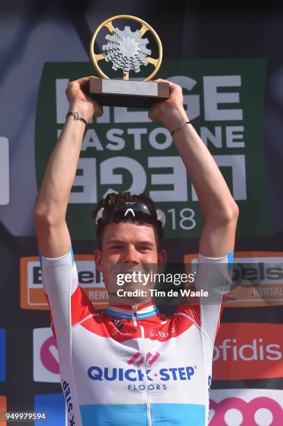 Podium / Bob Jungels of Luxembourg and Team Quick-Step Floors / Celebration / Trophy / during the104th Liege-Bastogne-Liege 2018 a 258,5km race from...