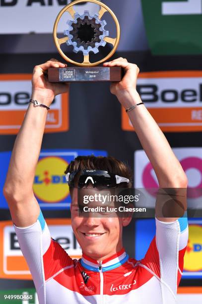 Podium / Bob Jungels of Luxembourg and Team Quick-Step Floors / Celebration / Trophy / during the104th Liege-Bastogne-Liege 2018 a 258,5km race from...