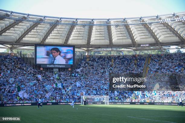 Lazio supporters during the Italian Serie A football match between S.S. Lazio and U.S. Sampdoria at the Olympic Stadium in Rome, on april 22, 2018.