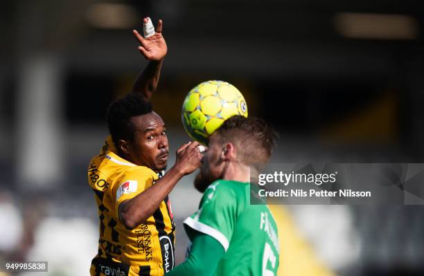 Nasiru Mohammed of BK Hacken and David Fallman of Hammarby during the Allsvenskan match between BK Hacken and Hammarby IF at Bravida Arena on April...