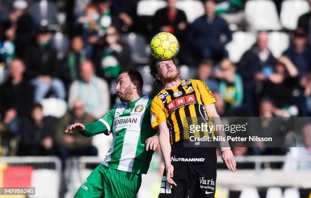 Muamer Tankovic of Hammarby and Erik Friberg of BK Hacken competes for the ball during the Allsvenskan match between BK Hacken and Hammarby IF at...