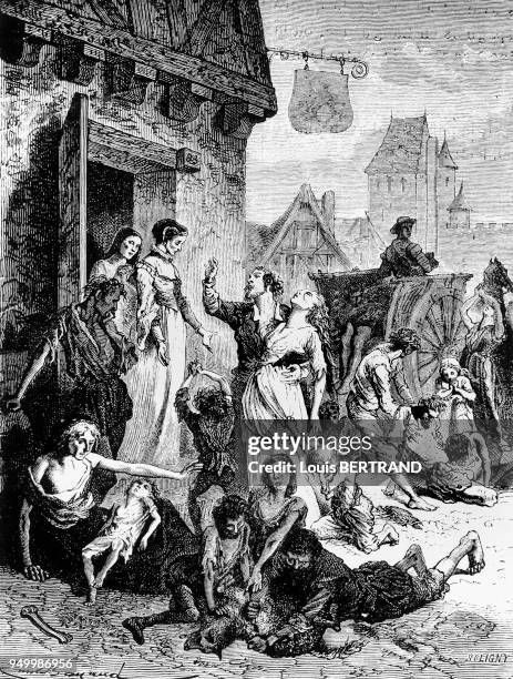 Est une gravure d'Emile BAYARD, au XIXème siècle. LA FAMINE DANS PARIS est une gravure d'Emile BAYARD, au XIXème siècle.