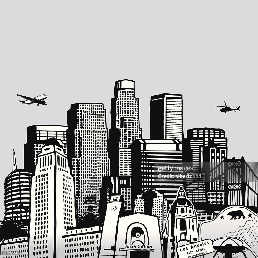 Hand Drawn Los Angeles Cityscape