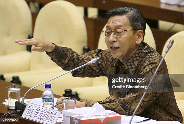 Boediono, Indonesia's vice president, speaks at a special committee of the House of Representatives in Jakarta, Indonesia, on Tuesday, Dec. 22, 2009....