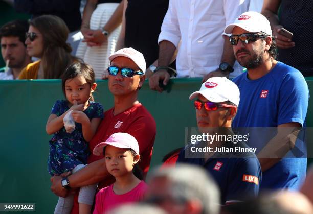 Michael Chang is seen after the match between Rafael Nadal of Spain and Kei Nishikori of Japan during day eight of ATP Masters Series: Monte Carlo...