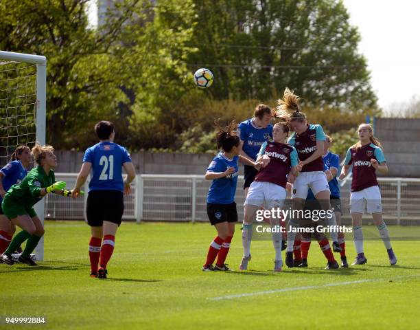 Hannah Wheeler of West Ham United Ladies scores during The FA Women's Premier League match between West Ham United Ladies and Portsmouth FC Ladies at...