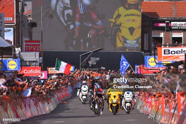 Arrival / Bob Jungels of Luxembourg and Team Quick-Step Floors / Celebration / during the104th Liege-Bastogne-Liege 2018 a 258,5km race from Liege to...