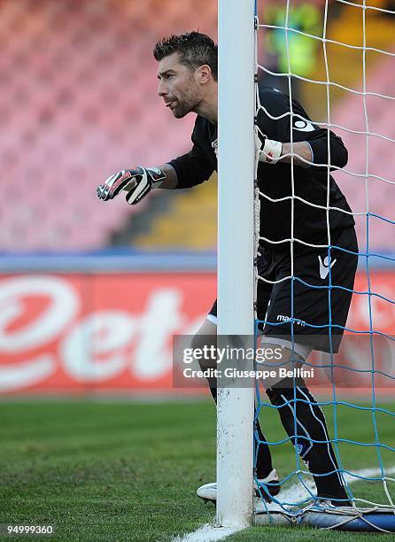 Morgan De Sanctis of SSC Napoli in action during the Serie A match between Napoli and Chievo at Stadio San Paolo on December 20, 2009 in Naples,...