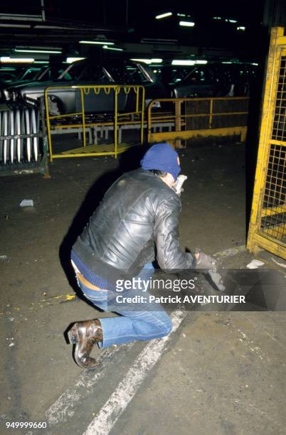Grève à l'usine Talbot le 5 janvier 1984 à Poissy, France.