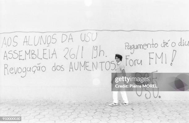 Slogan anti FMI en mars 1983 à Rio de Janeiro, Brésil.