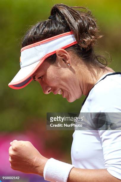 Garbine Muguruza of Spain celebrates the victory in her match against Veronica Cepede Royg of Paraguay during day two of the Fedcup World Group II...