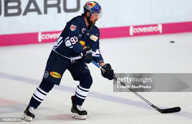 Maximilian Kastner of Red Bull Munich during the DEL Playoff final match five between EHC Red Bull Munich and Eisbaeren Berlin on April 22, 2018 in...