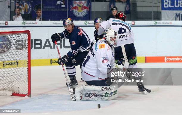 Jason Jaffray of Red Bull Munich during the DEL Playoff final match five between EHC Red Bull Munich and Eisbaeren Berlin on April 22, 2018 in...