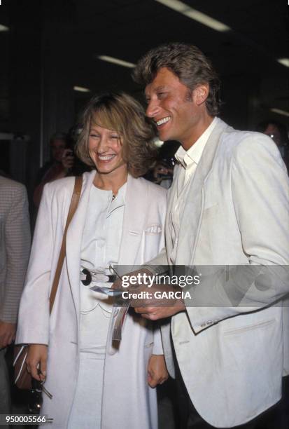 Nathalie Baye et Johnny Hallyday au Festival de Cannes en mai 1984, France.