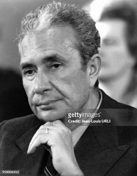 Portrait de l'homme politique membre du parti Démocratie chrétienne Aldo Moro circa 1970.