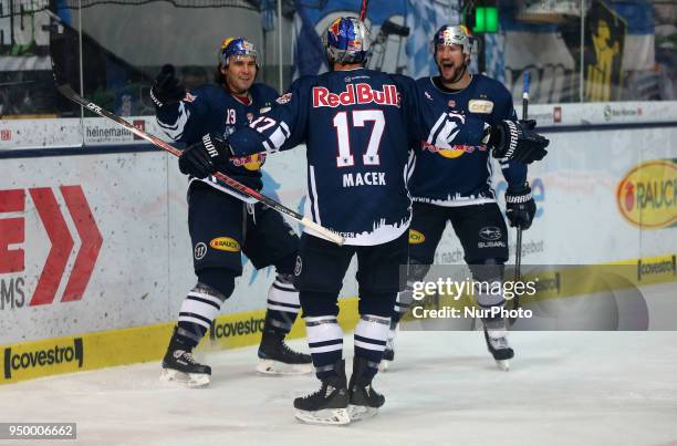 Rejoicing of Munich during the DEL Playoff final match five between EHC Red Bull Munich and Eisbaeren Berlin on April 22, 2018 in Munich, Germany