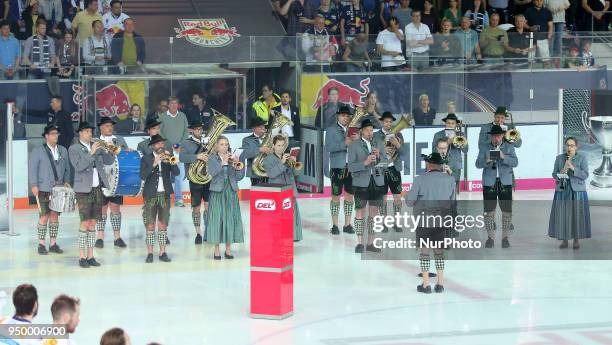 Music Band Ohlstadt during the DEL Playoff final match five between EHC Red Bull Munich and Eisbaeren Berlin on April 22, 2018 in Munich, Germany