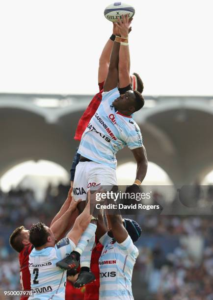 Yannick Nyanga of Racing 92 wins the lineout during the European Rugby Champions Cup Semi-Final match between Racing 92 and Munster Rugby at Stade...