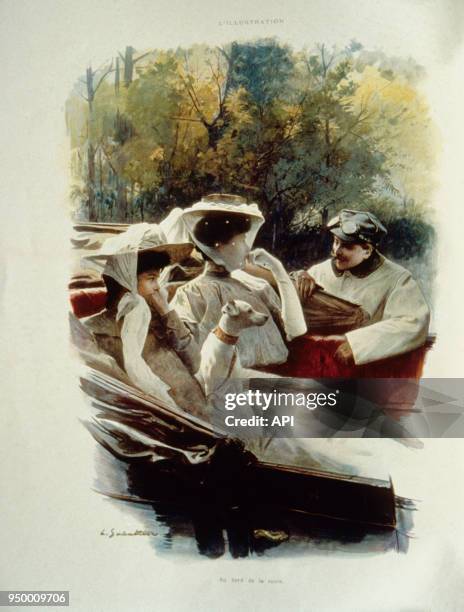 Carte postale illustrative, sur la rencontre d'une femme et sa fille avec un soldat français pendant la Première Guerre Mondiale, France.