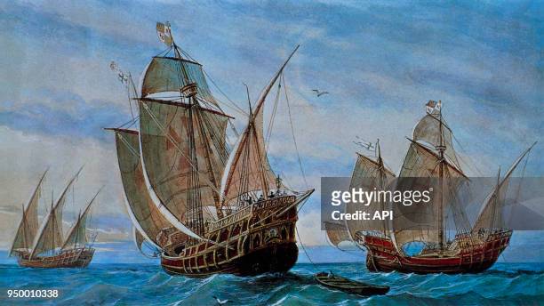 Les trois bateaux de l'explorateur génois Christophe Colomb : la Nina, la Santa Maria et la Pinta.