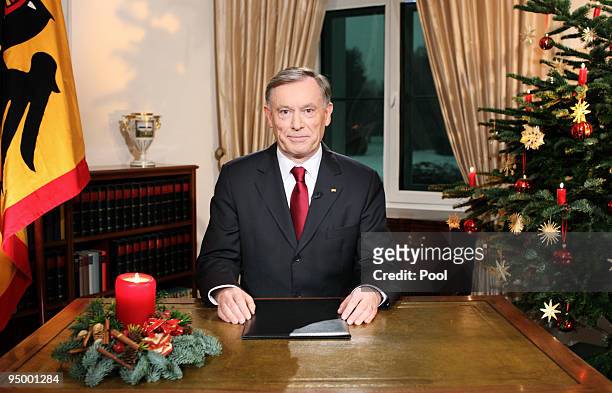 German President Horst Koehler delivers his annual Christmas speech on December 22, 2009 in Berlin, Germany.