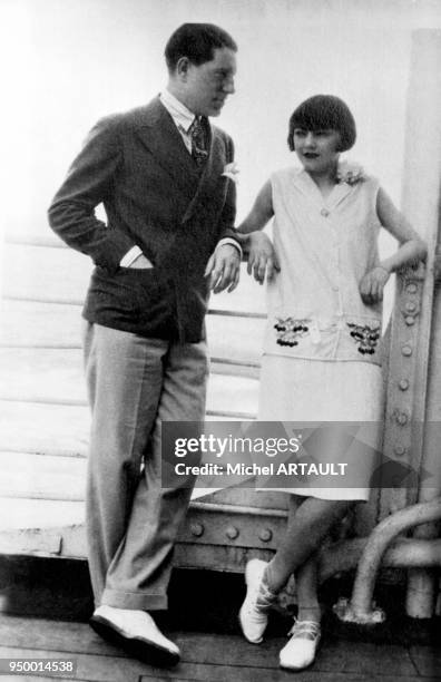 Jean Gabin et Gaby Basset lors de leur lune de miel en bateau vers l'Amérique du Sud en 1925.