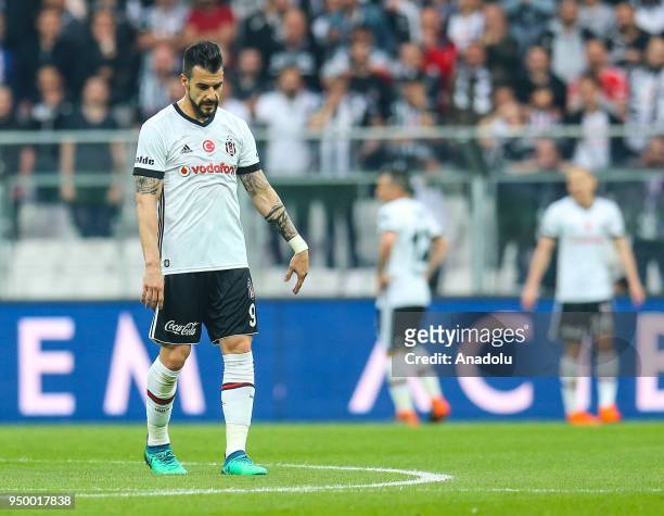 Negredo of Besiktas gets upset after Besiktas conceded a goal during Turkish Super Lig soccer match between Besiktas and Evkur Yeni Malatyaspor at...