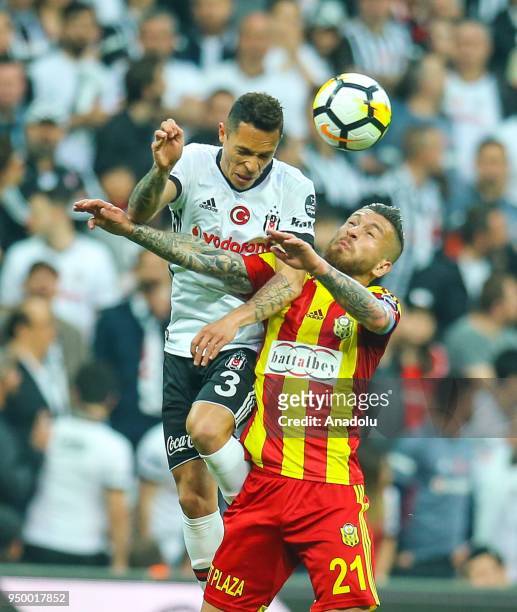 Adriano of Besiktas in action against Adem Buyuk of Evkur Yeni Malatyaspor during Turkish Super Lig soccer match between Besiktas and Evkur Yeni...