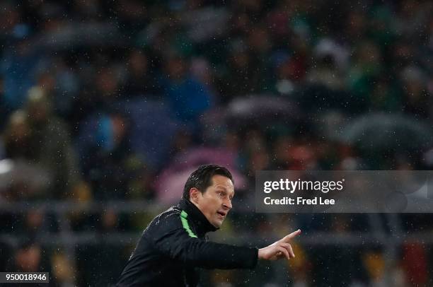 Head coach of Beijing Guoan Roger Schmidt react during 2018 China Super League match between Beijing Guoan and Guangzhou Evergrande Taobao at Beijing...