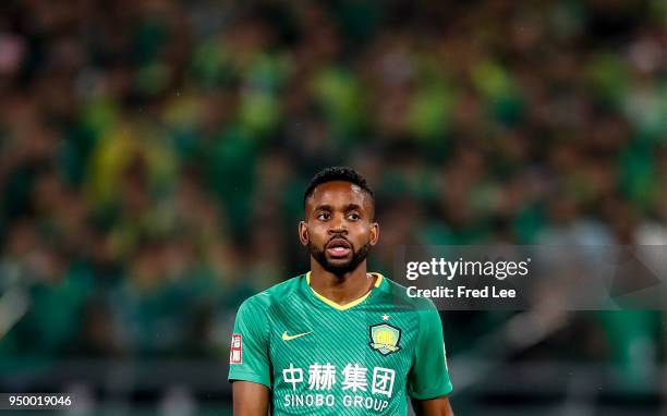 Cedric Bakambu of Beijing Guoan FC in action during 2018 China Super League match between Beijing Guoan and Guangzhou Evergrande Taobao at Beijing...