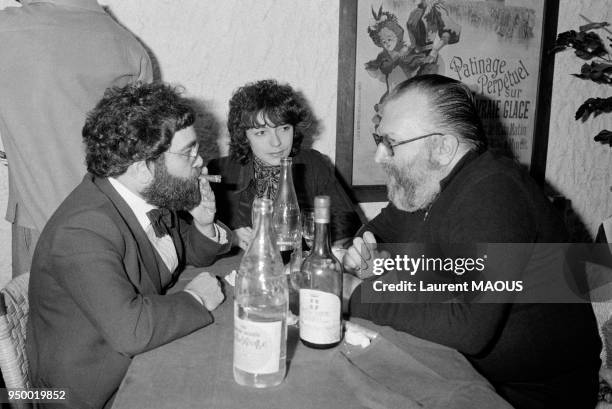 Fernando Arrabal et Sergio Leone, membres du jury du Festival international du film fantastique d'Avoriaz, en janvier 1978, France.